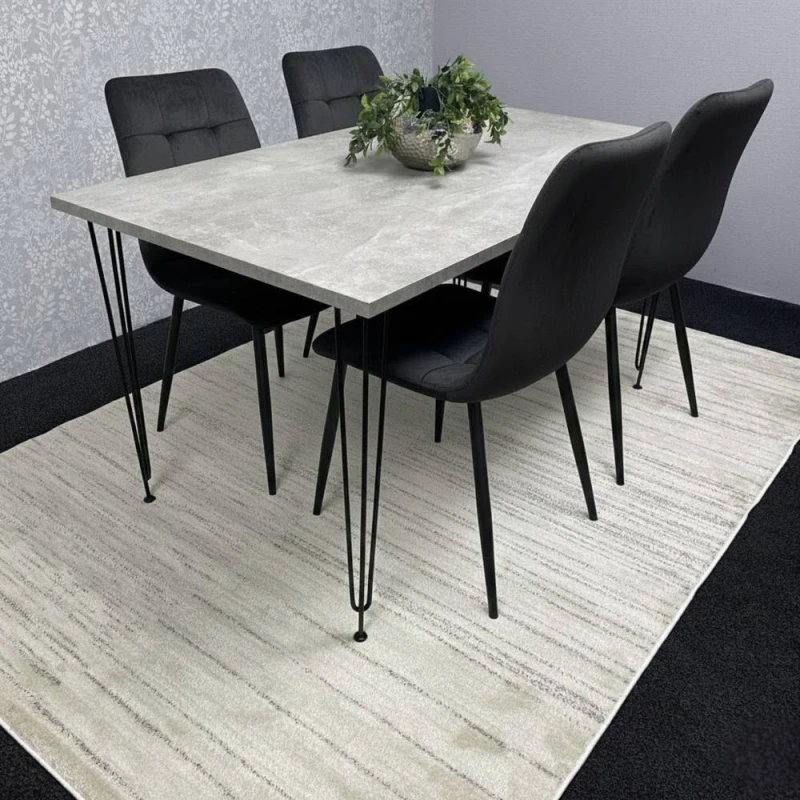 Image of KOSY KOALA Dining Table With 4 Chairs Modern Grey Dining Table Set With 4 Black Velvet Chairs Dining Room Furniture Grey Unisex