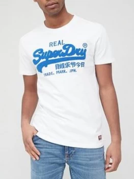 image of Superdry Vintage Label Chenille T-Shirt - White , Optic, Size S, Men