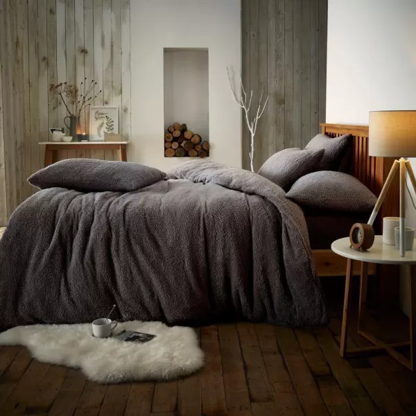 Image of Teddy Fleece Snuggle Charcoal Duvet Set - Single - TJ Hughes