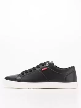 image of Levis Woods Faux Leather Trainers - Black, Size 12, Men