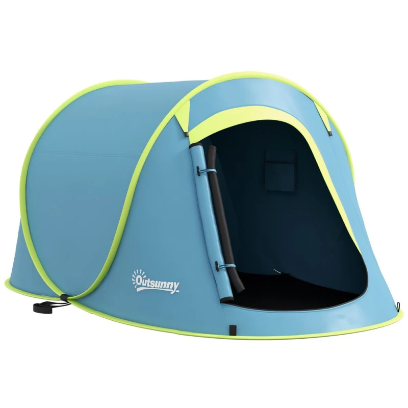 Image of Outsunny Outsunny 2-Person Pop-Up Camping Tent, 2000mm Waterproof, Blue - Easy Assembly & Carry Bag