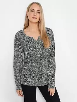 Long Tall Sally Ditsy Ls Henley Top, Black, Size 12, Women