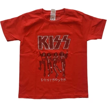 image of KISS - Destroyer Sketch Kids 11-12 Years T-Shirt - Red