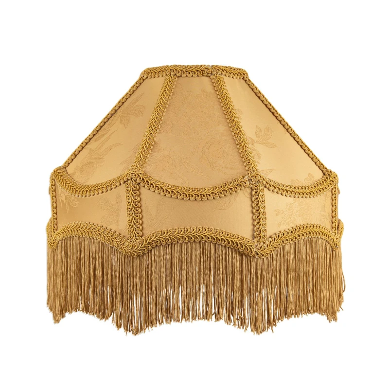 Image of Happy Homewares Gold Faux Silk Victorian Lamp Shade with Textured Floral Decor & Long Tassels Size: 12" Gold Unisex 12"
