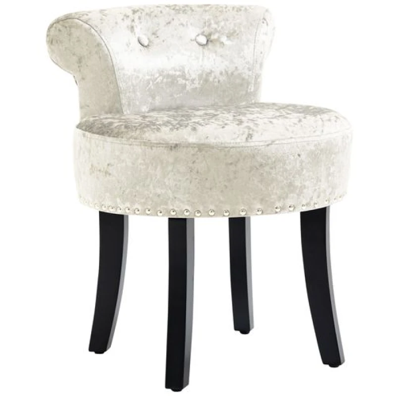 Image of HOMCOM Dressing Table Stool Vanity Seat w/ Rubber Wood Legs Bedroom - Beige Beige