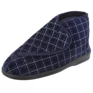 image of Zedzzz Mens Bertie Check Velour Touch Fastening Bootee Slippers (11 UK) (Navy Blue)