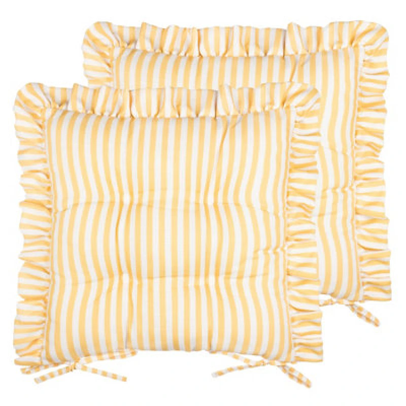 Image of Wylder Millie Ruffle 2 Pack Indoor/Outdoor Seat Pads in Yellow Size: 40cm x 40cm Yellow Unisex 40cm x 40 cm