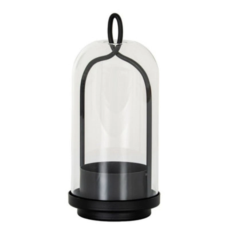 Image of Hill Interiors Nyx Medium Candle Holder With Glass Cloche - L10 X W10 X H19cm - Black