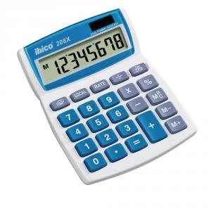 Image of Rexel Ibico 208X Desktop Calculator WhiteBlue Blister Pack