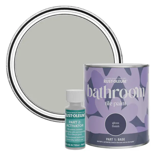 Image of Rust-Oleum Bathroom Tile Paint, Gloss Finish - Flint 750ml -