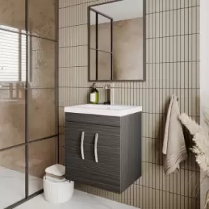 image of Nuie - Athena Wall Hung 2-Door Vanity Unit with Basin-3 500mm Wide - Charcoal Black Woodgrain