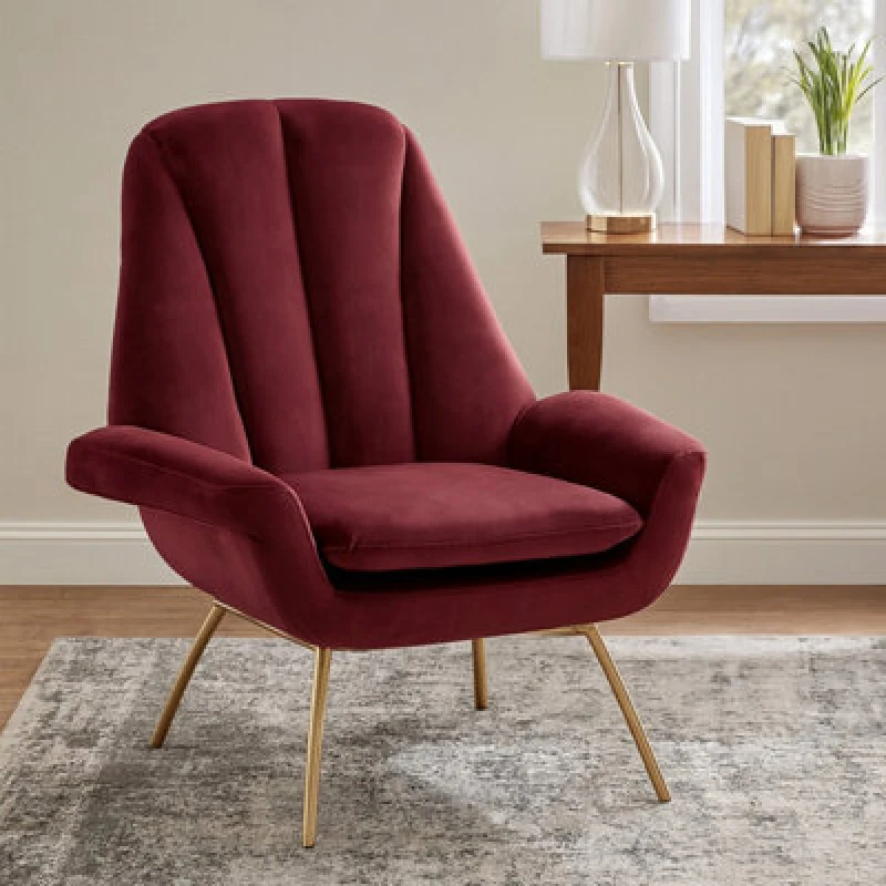 Image of Premier Housewares Red Velvet Lounge Chair, Red and Gold Luxury Lounge Chair, Comfortable Eames Lounge Chair with Gold Legs Red
