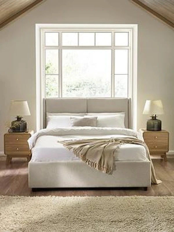 Image of Julian Bowen Maddock Beige Fabric Ottoman Bed Frame - 4ft6 Double