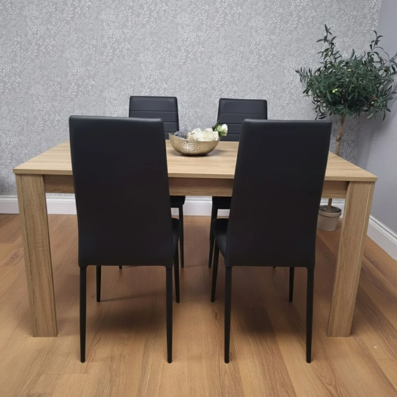 Image of KOSY KOALA Dining Table and 4 Chairs Wooden Table and Leather Padded Chairs Multi