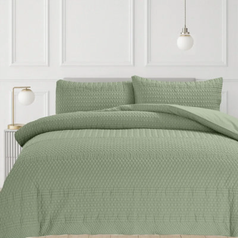 Image of Velosso Green Paloma Embossed Bobble Pattern Duvet Cover And Pillowcase Set Single