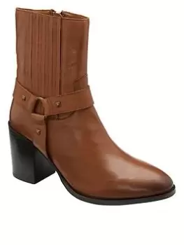 image of Ravel Ohey Tan Leather Western Ankle Boot, Brown, Size 3, Women