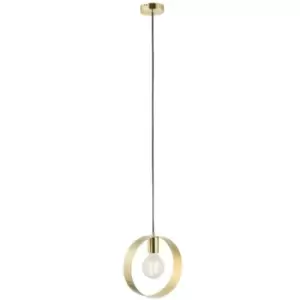 image of Hanging Ceiling Pendant Light Brushed Brass Hoop Shade Industrial Chic Lamp