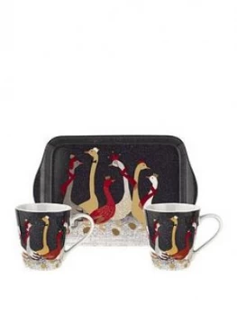 Image of Sara Miller Festive Geese Mug And Tray Set