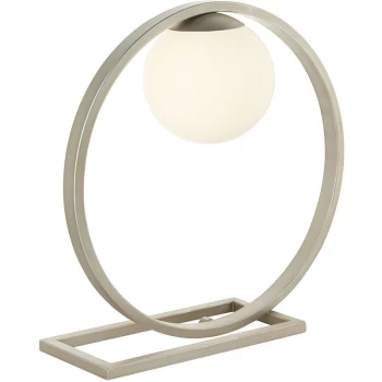 image of Merano Ravello Table Lamp Brushed Silver Finish & Gloss Opal Glass