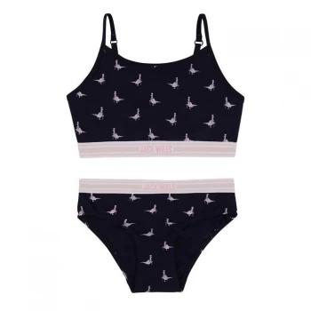 image of Jack Wills Kids Girls Bralette And Brief Set - Navy/Pink