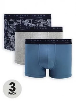 Image of Ted Baker 3 Pack Leaf Print And Solid Trunks - Multi Size M Men