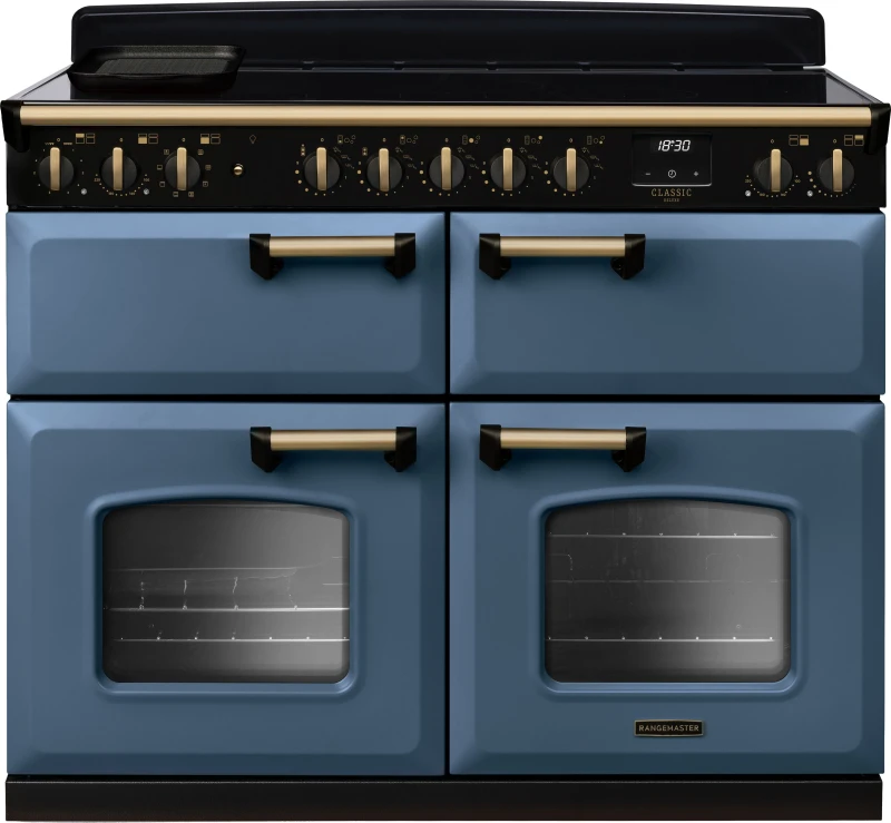 Image of Rangemaster CLDLB110EIPSTB/AB1 Classic Deluxe BC 110cm Induction Range Cooker Antique Brass Trim 18387 - STONE Blue CLDLB110EIPSTB/AB1