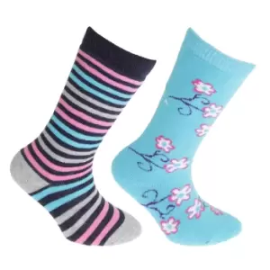 image of FLOSO Childrens/Kids Cotton Rich Welly Socks (2 Pairs) (12.5 Child UK-3.5 UK) (Blue/Pink)