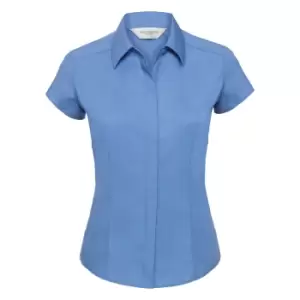 Image of Russell Collection Ladies Cap Sleeve Polycotton Easy Care Fitted Poplin Shirt (4XL) (Corporate Blue)