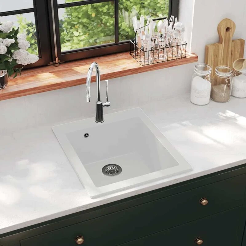 Image of VIDAXL Overmount Kitchen Sink Single Basin Granite Cream White Vidaxl 141674