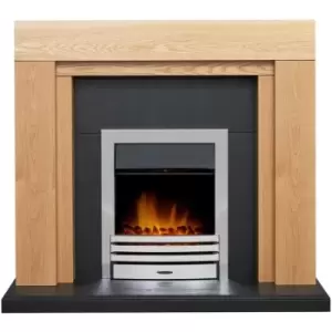 Image of Beaumont Oak & Black Fireplace with Downlights & Eclipse Electric Fire in Chrome, 48" - Adam