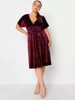 Image of Yours Velvet Wrap Skater Dress, Red, Size 16, Women