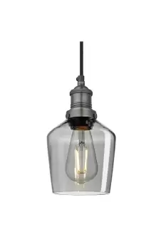 Image of Brooklyn Tinted Glass Schoolhouse Pendant, 5.5 Inch, Smoke Grey, Pewter Holder