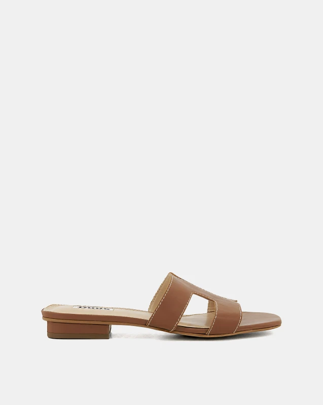 Image of Dune London Wide Fit Loupa Comfort-footbed Flat Leather Sandals - Tan, Brown, Size 4, Women Brown WFCC0 Female 4