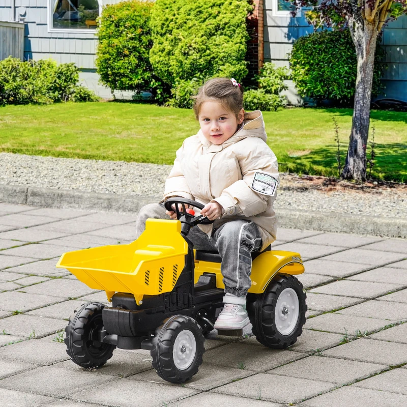 Image of Homcom Ride On Tractor Push Toy W/ Manual Control Bucket, Yellow 370-195