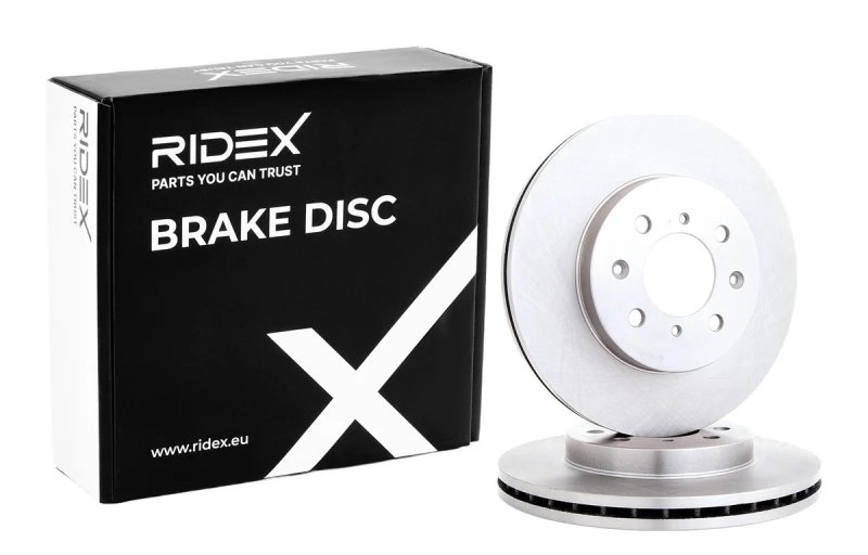 Image of RIDEX 82B0970 Brake disc Front Axle, Vented, Cast Iron, Uncoated, Untreated, without bolts/screws Cast Iron Brake Disc (82)