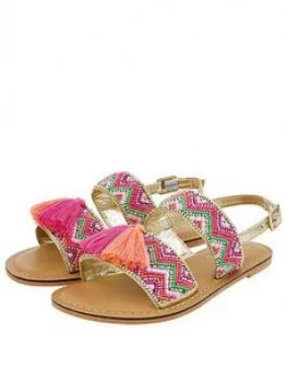 image of Accessorize Girls Chevron Beaded Tassel Sandals - Pink