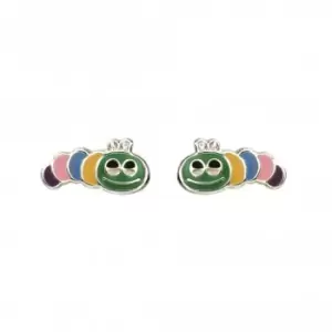 Image of Sterling Silver Enamel Rainbow Caterpillar Stud Earrings A2055