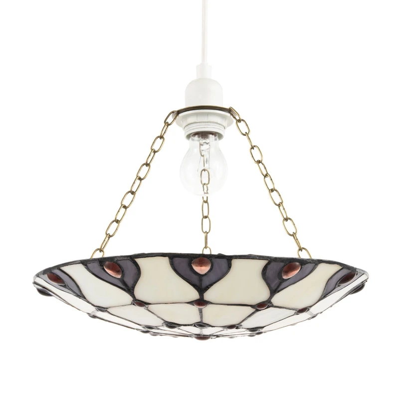 Image of Happy Homewares Purple & Amber Stained Glass Tiffany Pendant Shade with Red Beads Purple Unisex