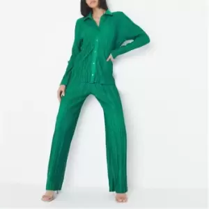 Image of Missguided Plisse Wide Leg Trousers - Green