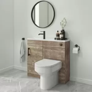 image of 900mm Wood Effect Cloakroom Toilet and Sink Unit with Black Fittings - Ashford