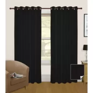 Image of Black Thermal Blackout Eyelet Curtain Pair, 66 x 72' - Black - Black - Homescapes