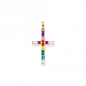 image of Sterling Silver Gold Plated Cross Colourful Stones Pendant PE939-996-7