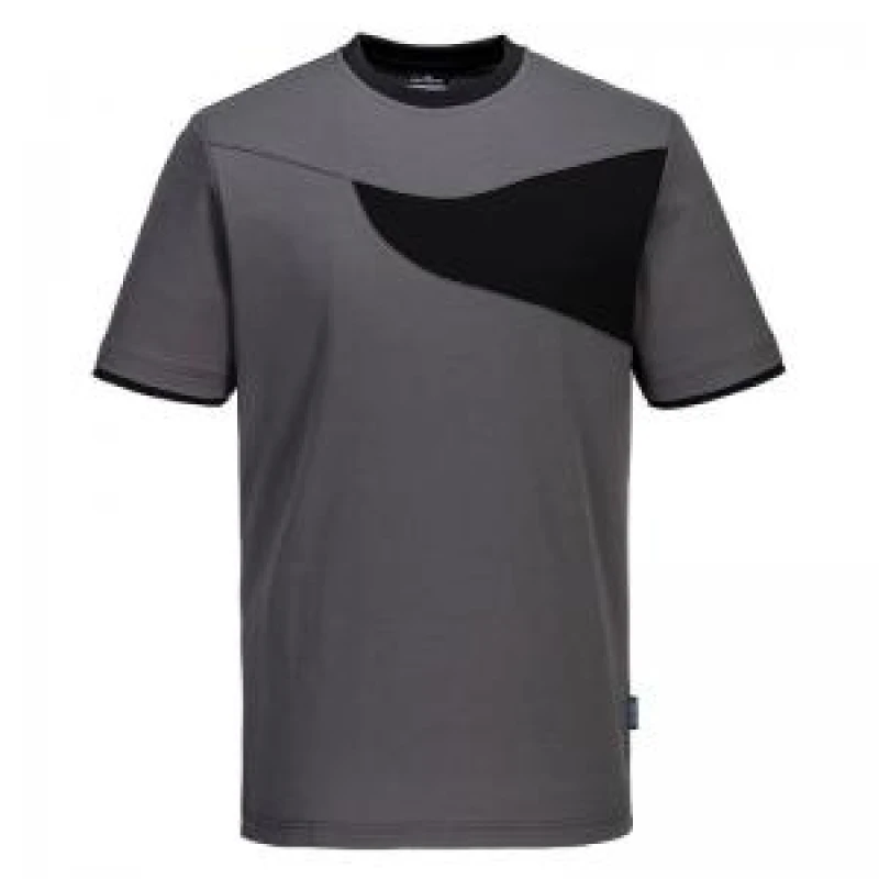 Image of Portwest PW2 Mens Cotton Comfort T Shirt PW211ZBRL Colour: Zoom Grey / Black