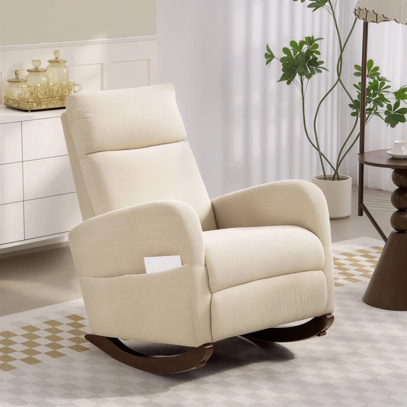 Image of HOMCOM Modern High Back Corduroy Leisure Rocking Chair for Nursery, Beige Size: 1 Pack Beige Unisex 1 Pack