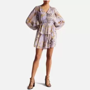 Image of Ted Baker Gretia Floral Print Chiffon Dress - UK 10