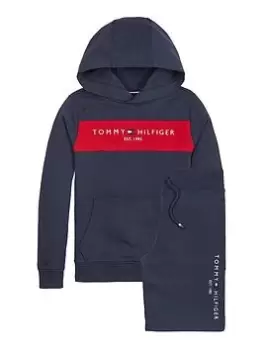 Image of Tommy Hilfiger Boys Essential Colorblock Hoodie And Short Set - Navy, Size Age: 12 Years