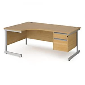 image of Dams International Left Hand Ergonomic Desk with Oak Coloured MFC Top and Silver Frame Cantilever Legs and 2 Lockable Drawer Pedestal Contract 25 1800