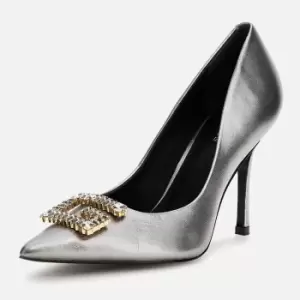 image of Guess Womens Scandel Leather Court Shoes - Pewter - UK 5