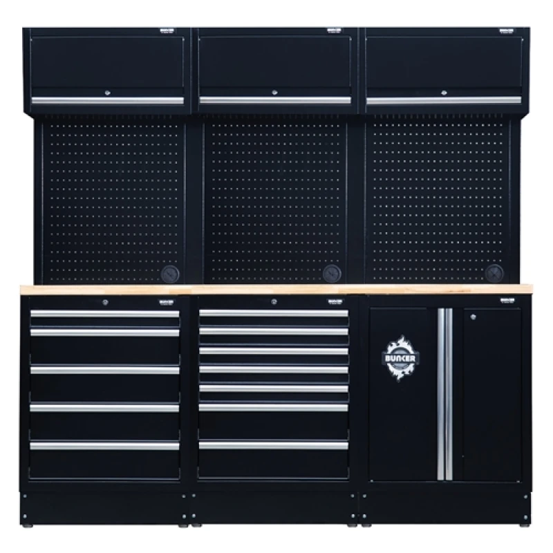 Image of Bunker Modular Storage Combo With Hardwood Worktop (14 Piece), Black 4411