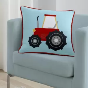 Image of Bedlam - Farmyard Friends Print Piped Edge Filled Cushion, Blue, 43 x 43 Cm